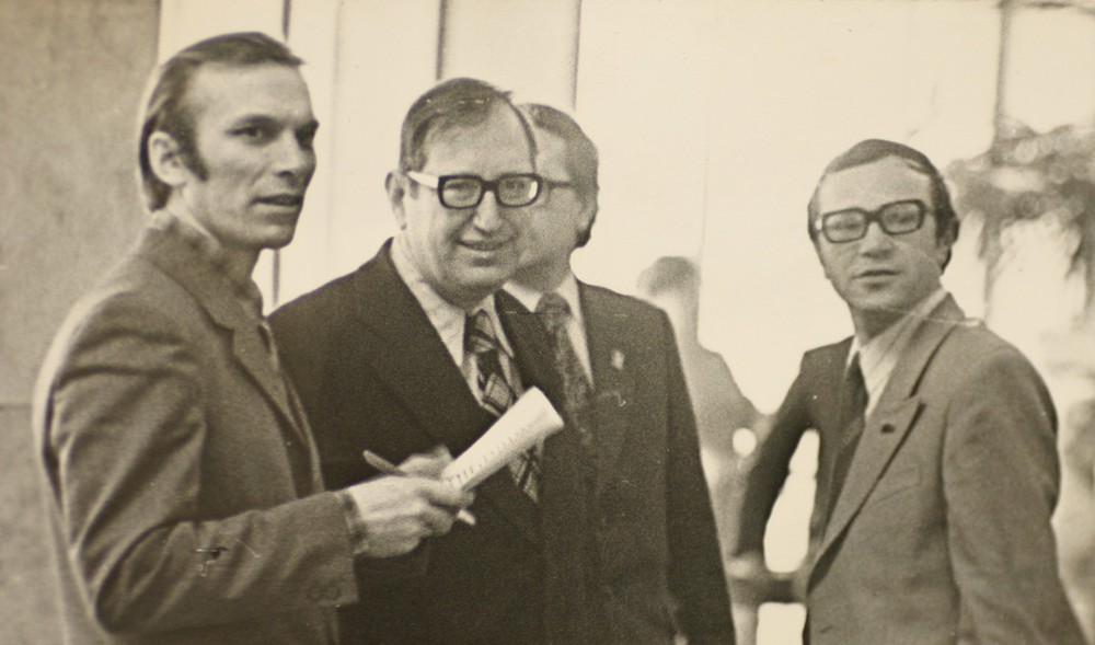 А.П. Солеников, К.А. Майоров, корреспондент областного телевидения А.И. Цветков