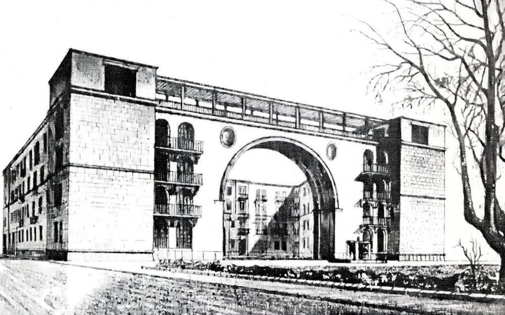 Эскизный проект "Дома с аркой". Архитекторы М.П. Парусников и И.Н. Соболев