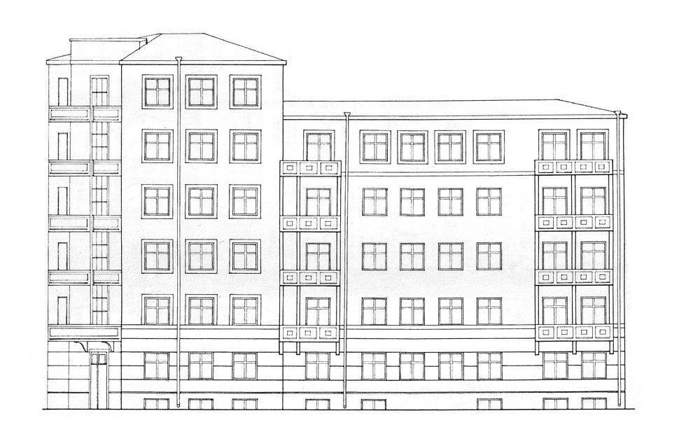 Проект фасада жилого дома на углу улиц Школьной и Голубятной в Ярославле. Арх. Ю.П. Боровский