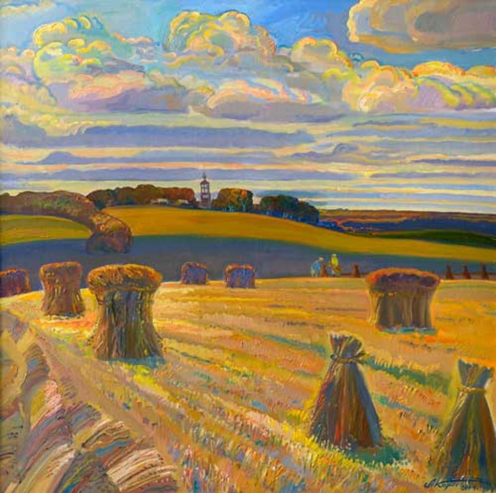 А.А.Карих. Льны Ярославщины. 2004. 120х120 см. Х.м.