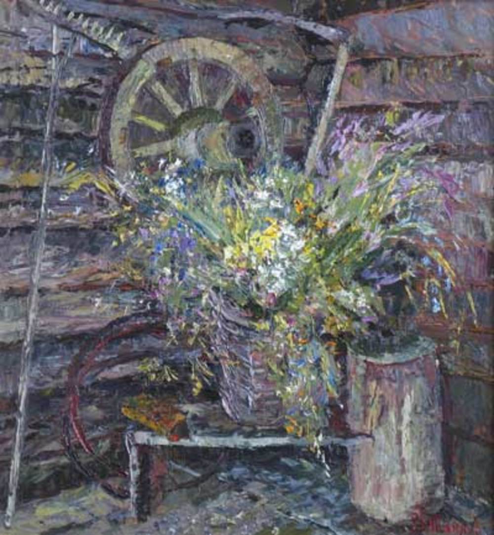 В.В.Теплов. Деревенский натюрморт. 2006. 70х65. ДВП, м.