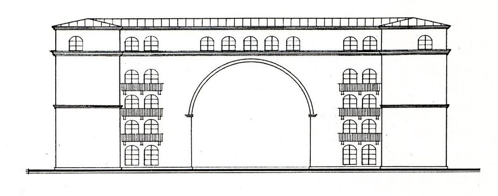 Проект "Дома с аркой". Главный фасад. Архитекторы М.П. Парусников и И.Н. Соболев