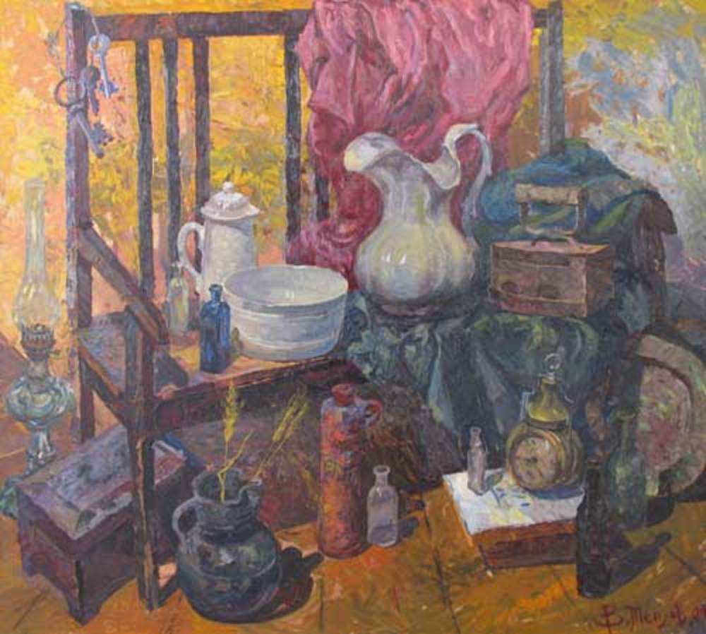 В.В.Теплов. Антикварная лавка. 2004. 100х110. ДВП, м.