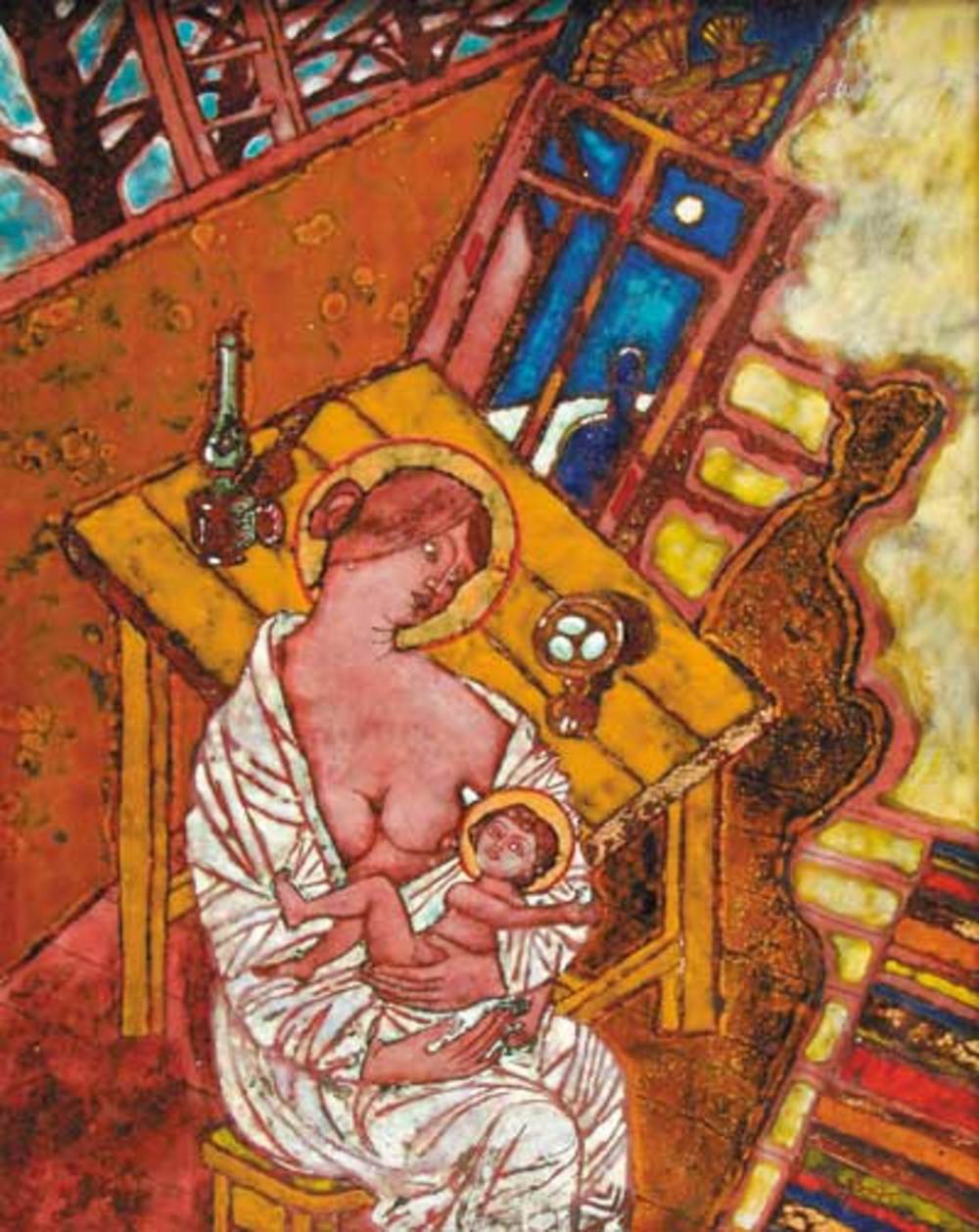 А.А.Карих. Крестьянская мадонна. 2005. 41х32см. Медь, эмаль.