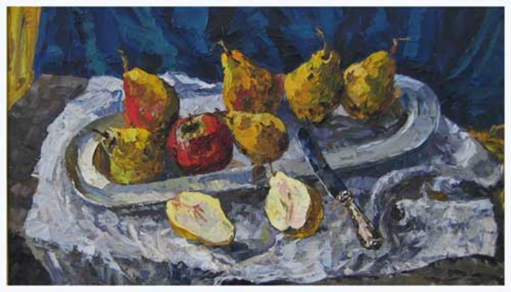 В.В.Теплов. Груши. 2003. 40х60. ДВП, масло.