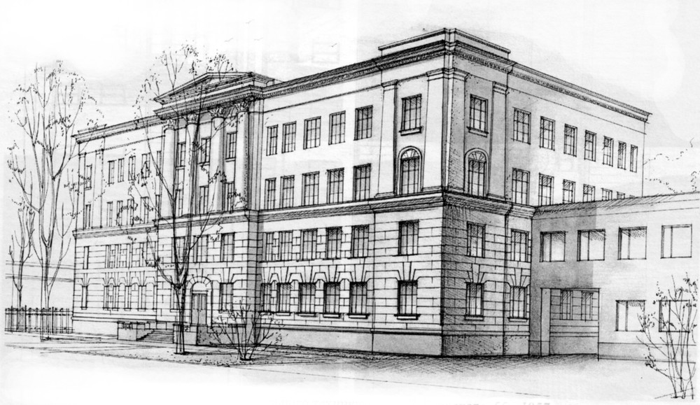 Эскизные проект строительного техникума на ул. Чайковского. Архитектор К.К. Некрасов