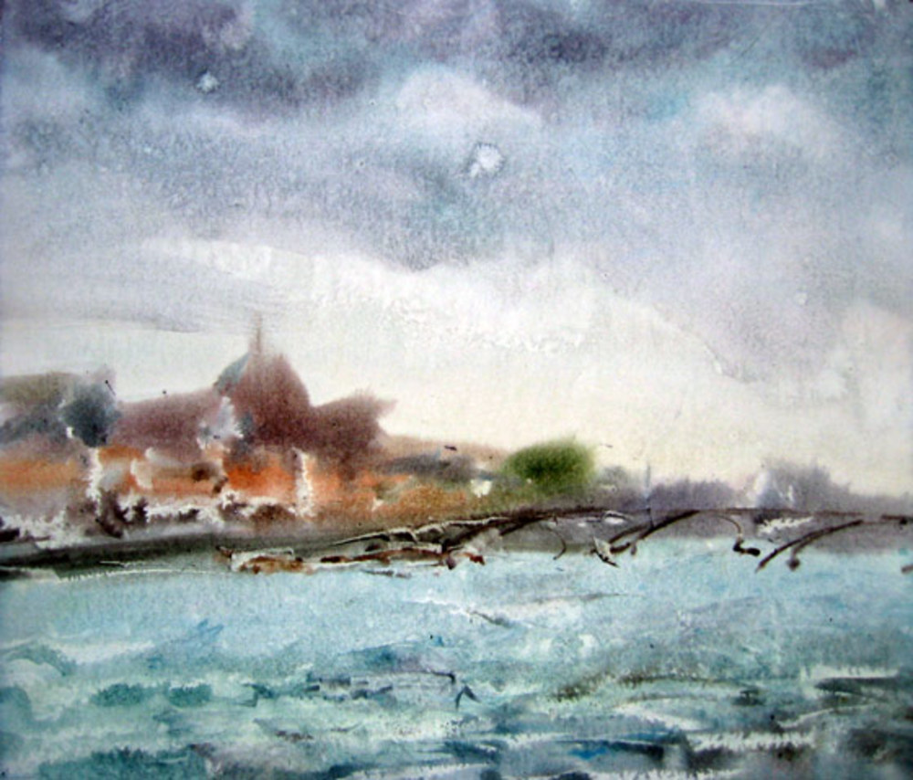 А.С.Александров. В дождь. 2006. Бумага, акварель. 40х47 см.