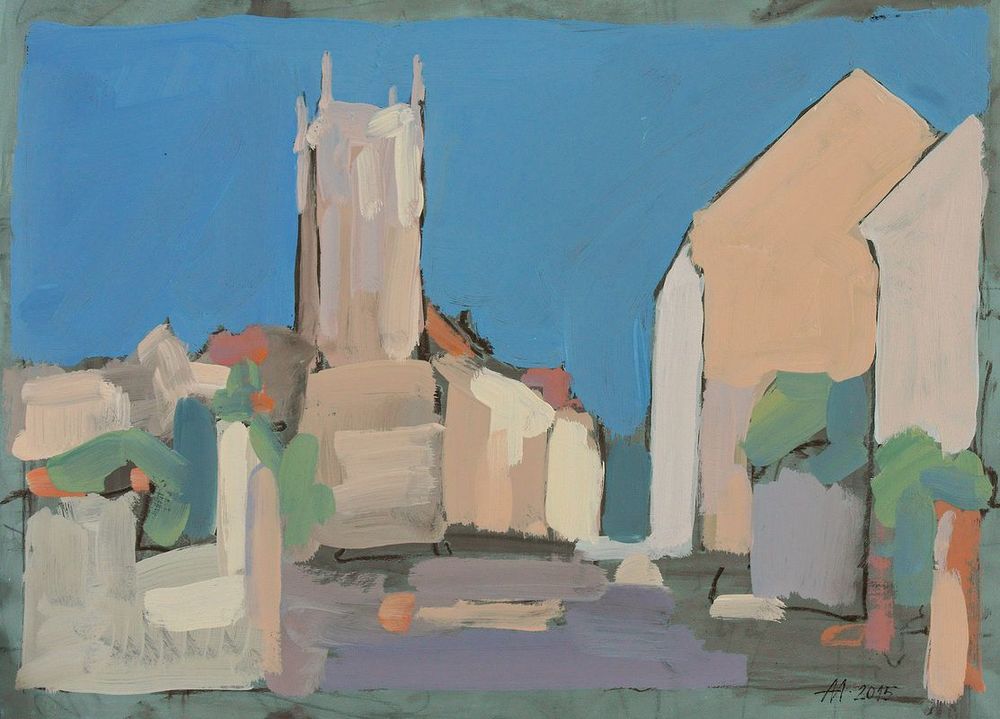 А.С.Александров. В старом городе. 2015 г. Бумага на оргалите. 48х65 см.