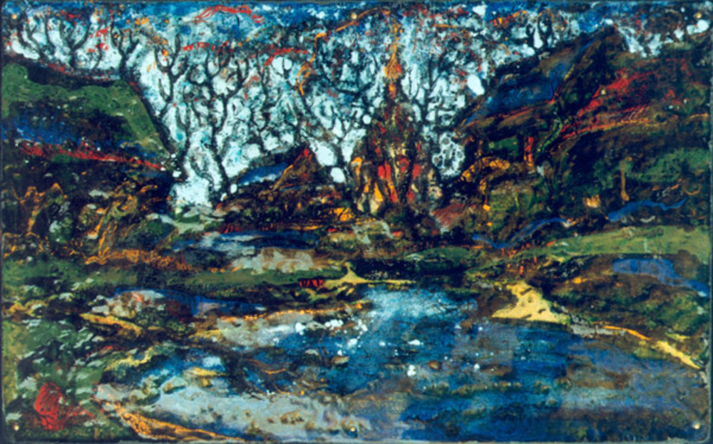 А.С.Александров. У пруда. 2000. Медь, эмаль. 35х60 см.