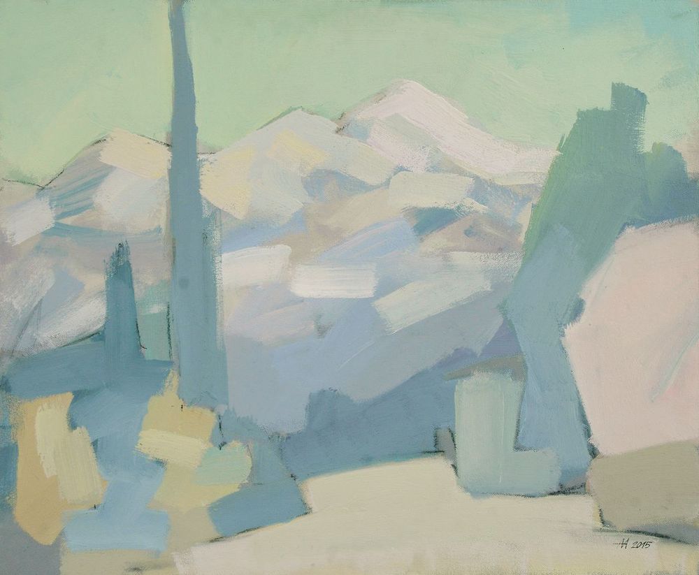 А.С.Александров. В горах. 2015. Оргалит, акрил. 95х116 см.